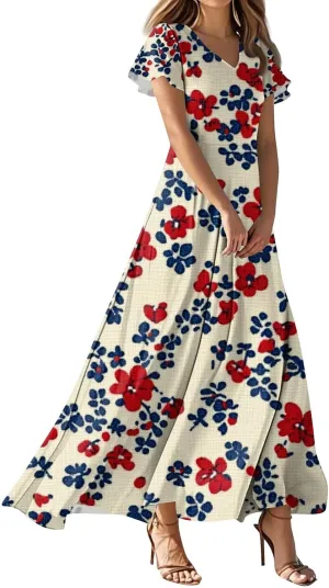 Beautiful School Tunic Dress Woman Wide Sleeve Crops Sheer Dress Lady Floral Printed Soft Summer High Waist Dresses