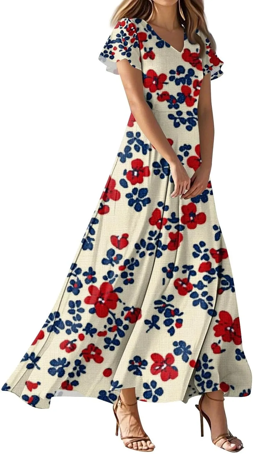 Beautiful School Tunic Dress Woman Wide Sleeve Crops Sheer Dress Lady Floral Printed Soft Summer High Waist Dresses