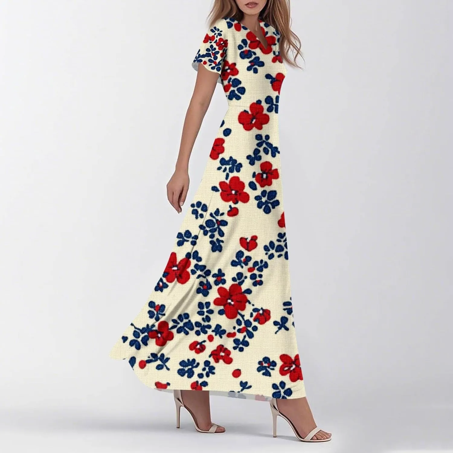 Beautiful School Tunic Dress Woman Wide Sleeve Crops Sheer Dress Lady Floral Printed Soft Summer High Waist Dresses