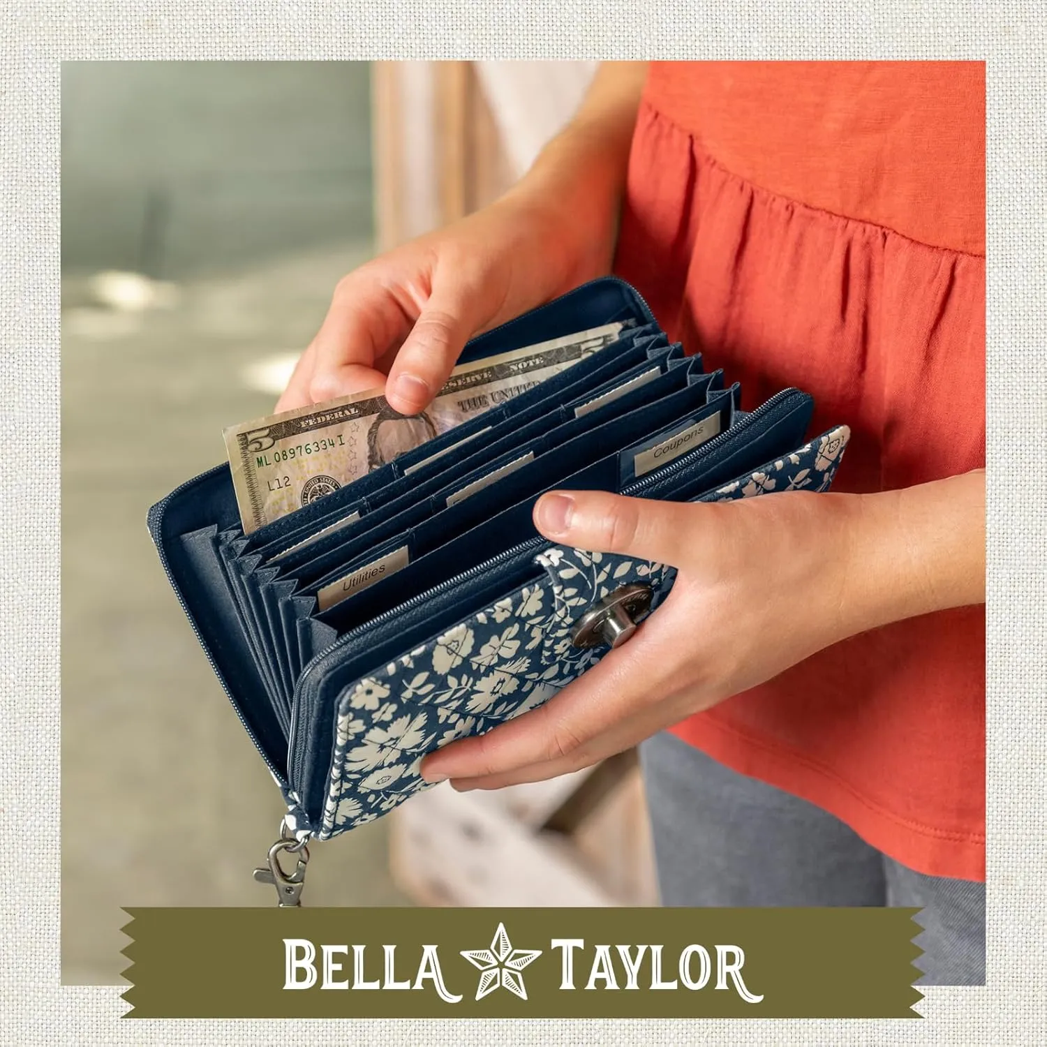 Bella Taylor Cash System Wallet for Envelope Budgeting - RFID Protected - Cash Stuffing Wallet with Detachable Wristlet