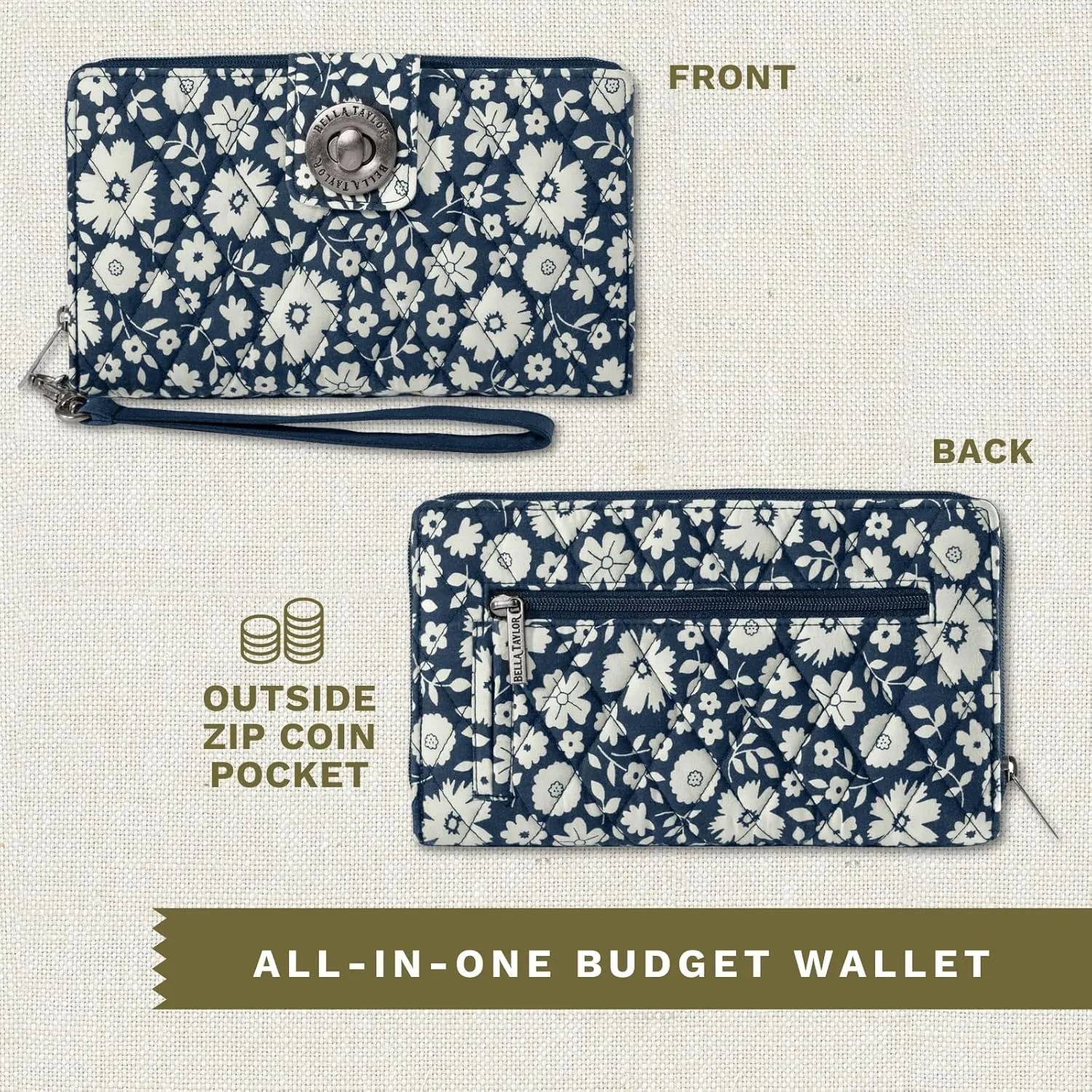 Bella Taylor Cash System Wallet for Envelope Budgeting - RFID Protected - Cash Stuffing Wallet with Detachable Wristlet