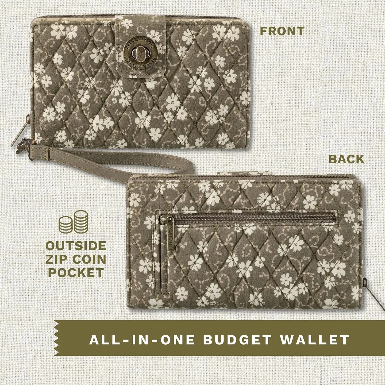 Bella Taylor Cash System Wallet for Envelope Budgeting - RFID Protected - Cash Stuffing Wallet with Detachable Wristlet
