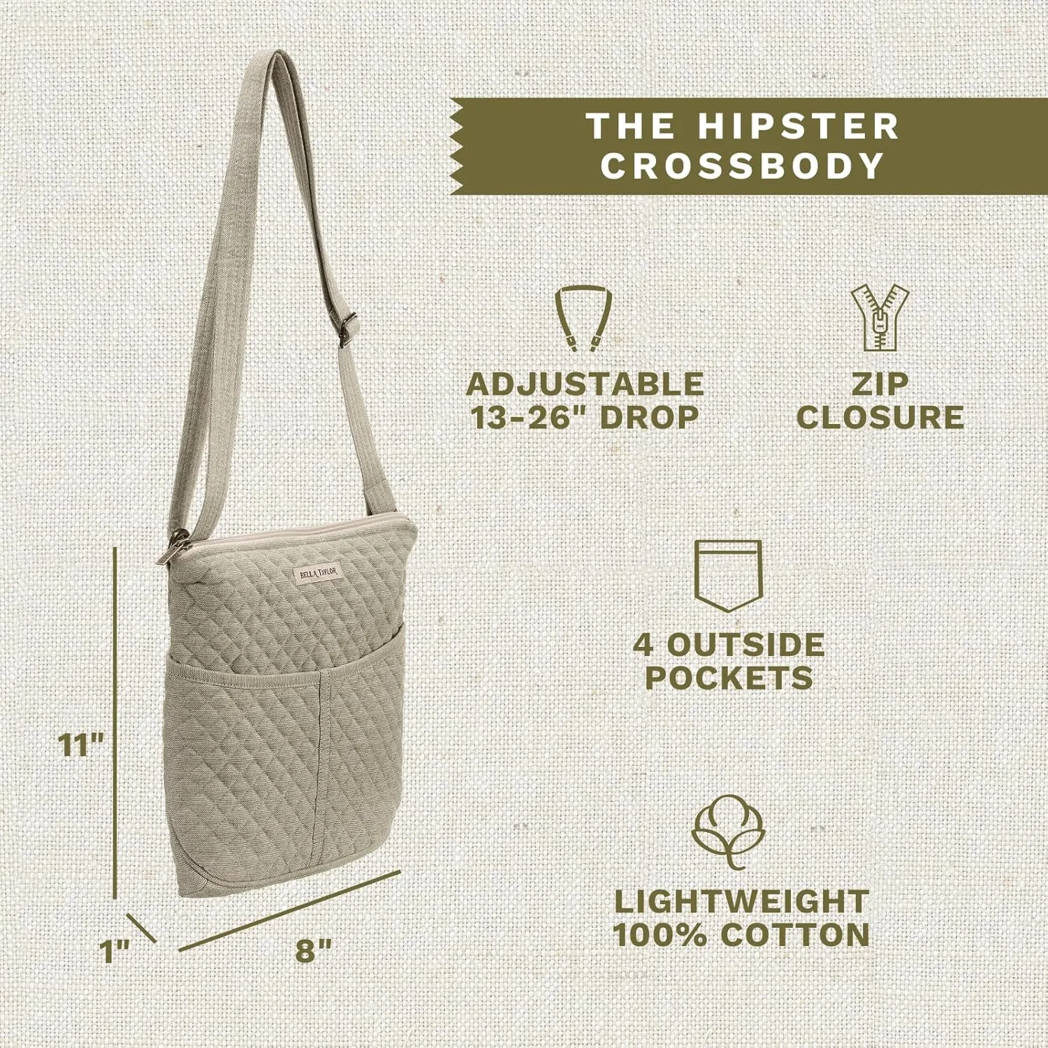 Bella Taylor Hipster Crossbody Purse for Women | Medium Size Shoulder Bag with Adjustable Strap
