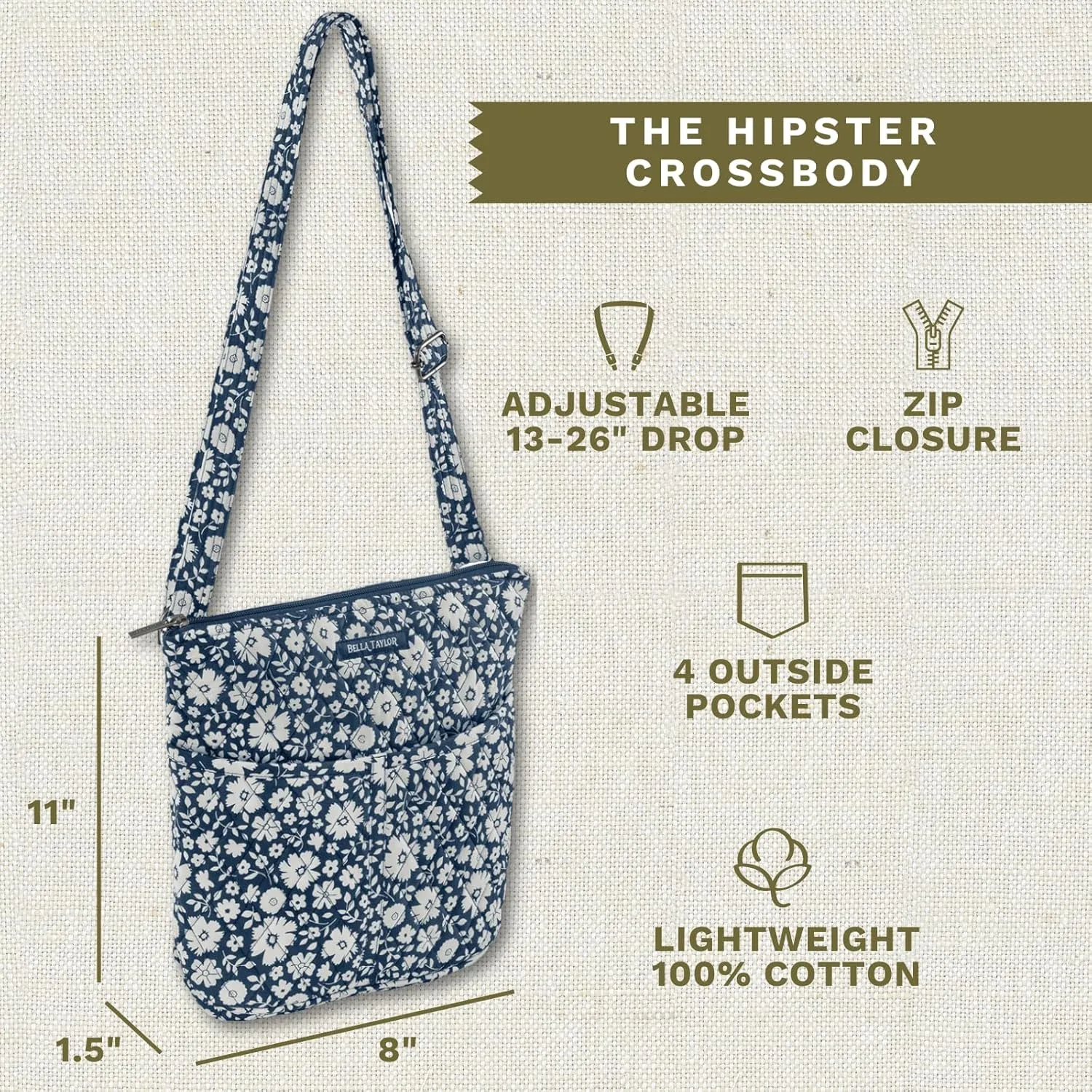 Bella Taylor Hipster Crossbody Purse for Women | Medium Size Shoulder Bag with Adjustable Strap