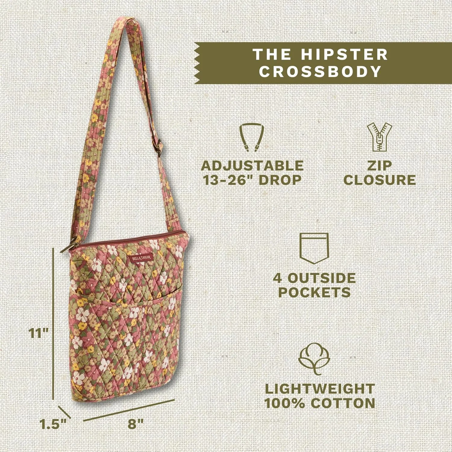 Bella Taylor Hipster Crossbody Purse for Women | Medium Size Shoulder Bag with Adjustable Strap
