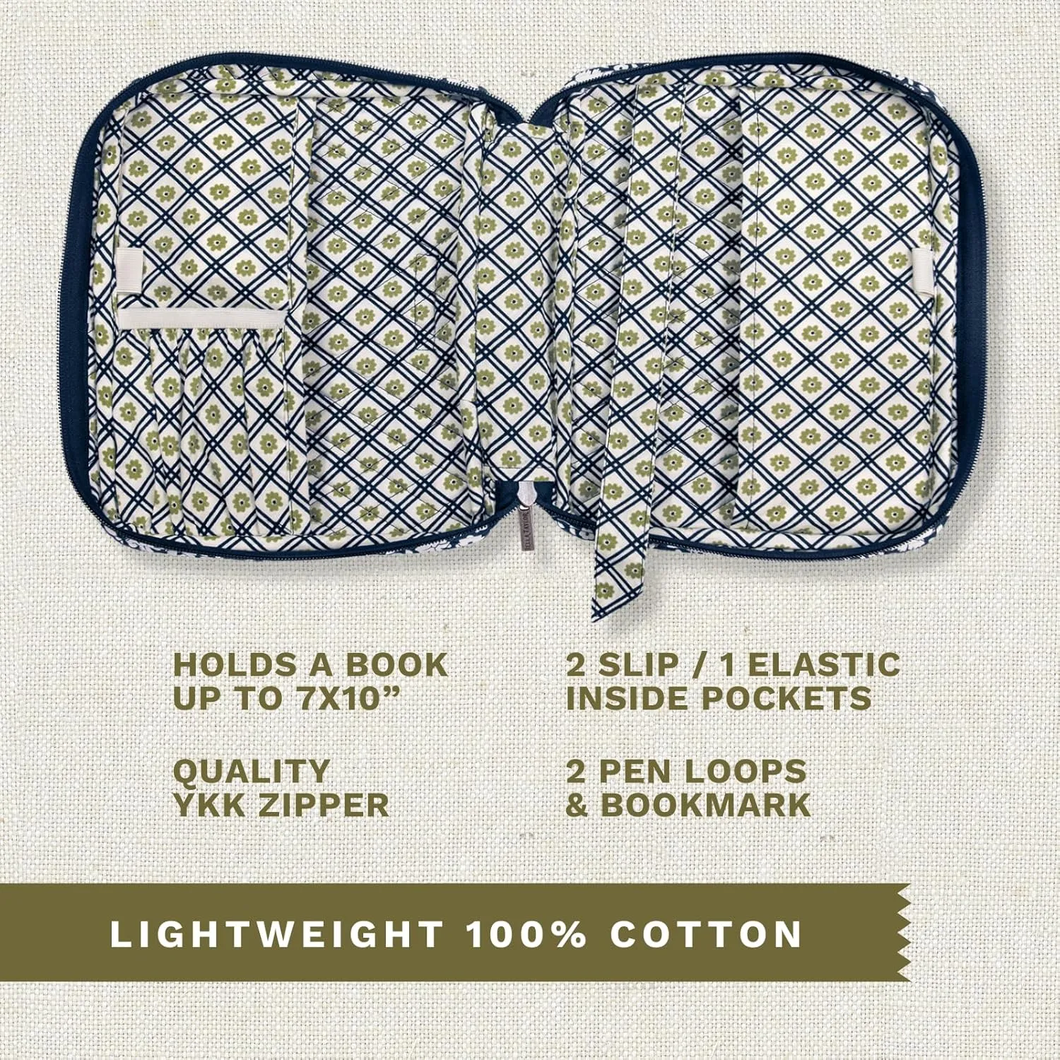 Bella Taylor Quilted Bible Cover for Women - Large Study Bible Case - Bicolor Floral Navy