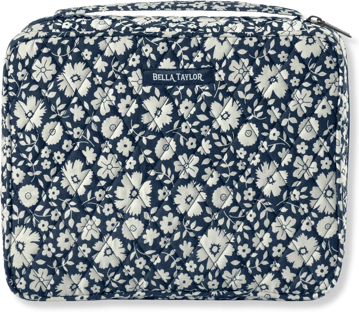 Bella Taylor Quilted Bible Cover for Women - Large Study Bible Case - Bicolor Floral Navy