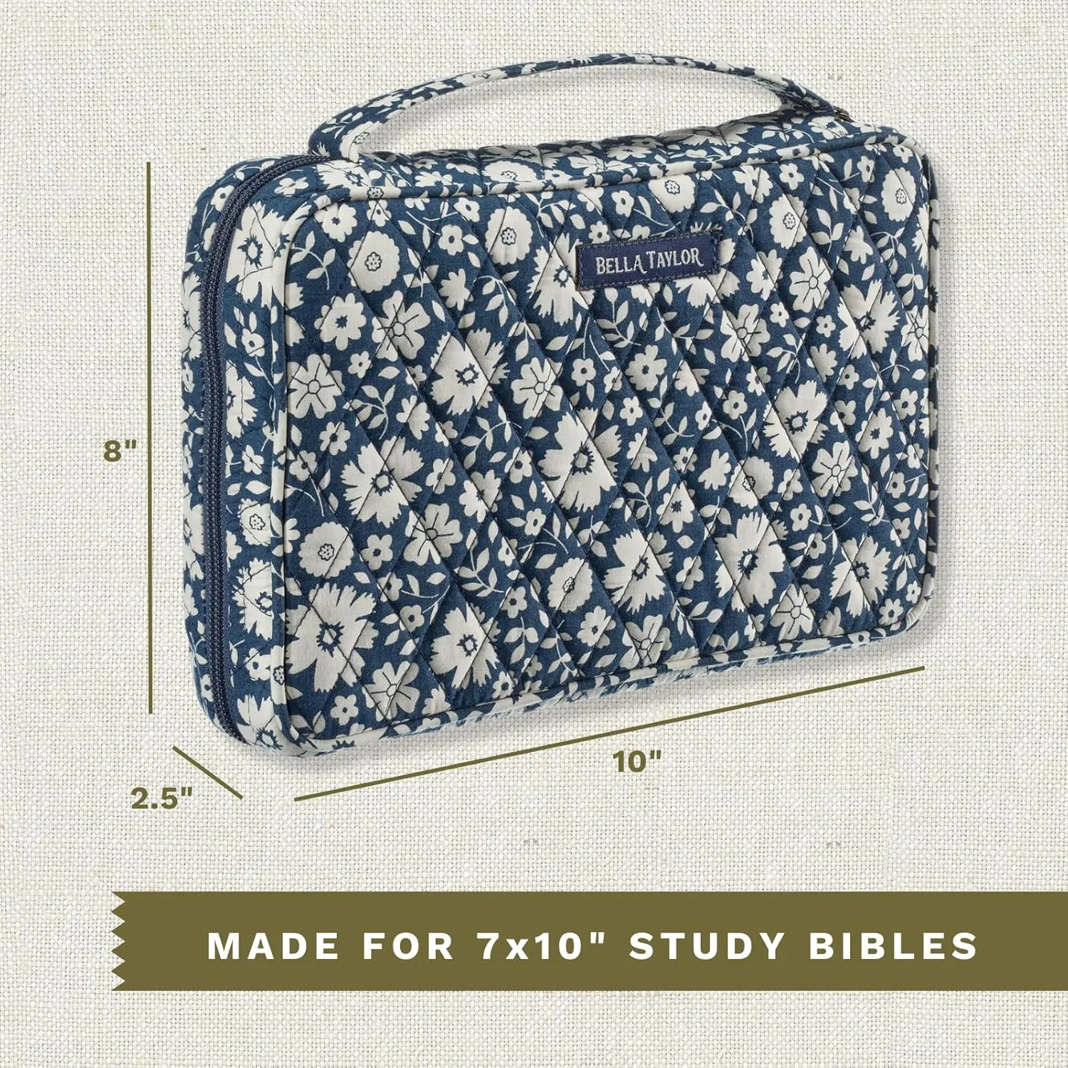 Bella Taylor Quilted Bible Cover for Women - Large Study Bible Case - Bicolor Floral Navy