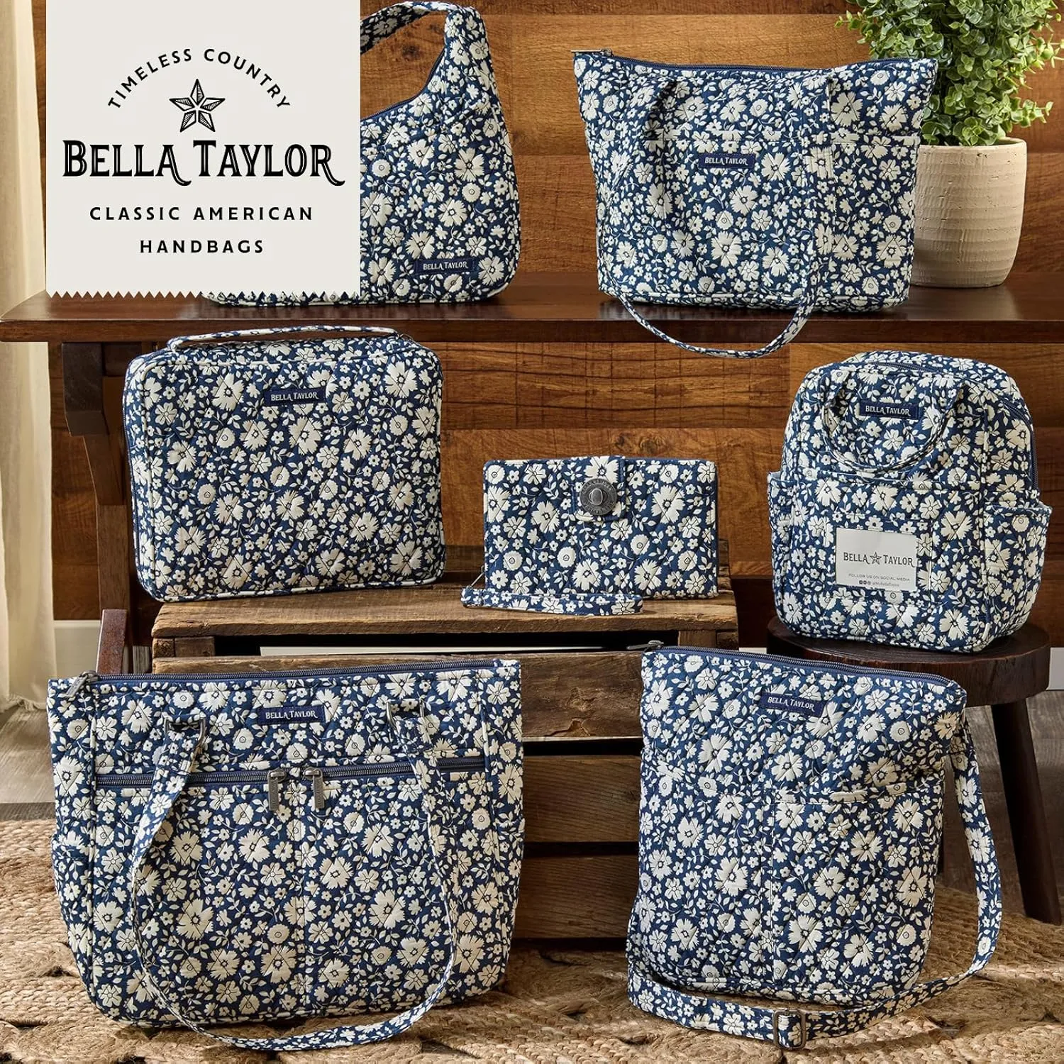 Bella Taylor Quilted Bible Cover for Women - Large Study Bible Case - Bicolor Floral Navy