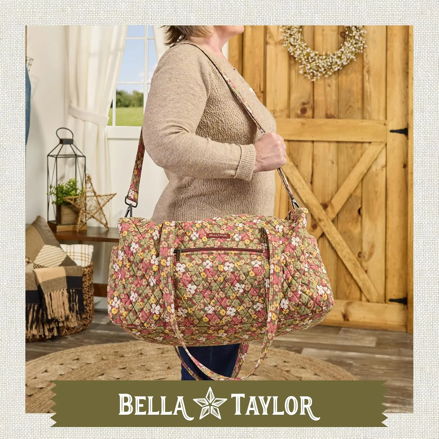 Bella Taylor Quilted Cotton Duffel Bag |Large Carry On Travel and Weekender Bag For Women| Autumn Garden