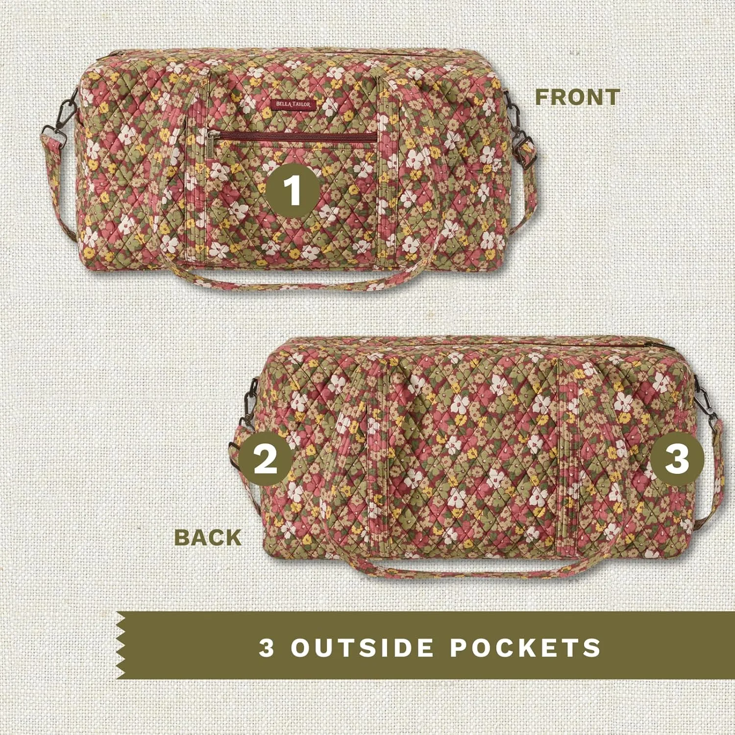 Bella Taylor Quilted Cotton Duffel Bag |Large Carry On Travel and Weekender Bag For Women| Autumn Garden