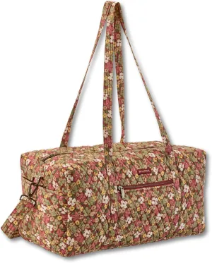 Bella Taylor Quilted Cotton Duffel Bag |Large Carry On Travel and Weekender Bag For Women| Autumn Garden