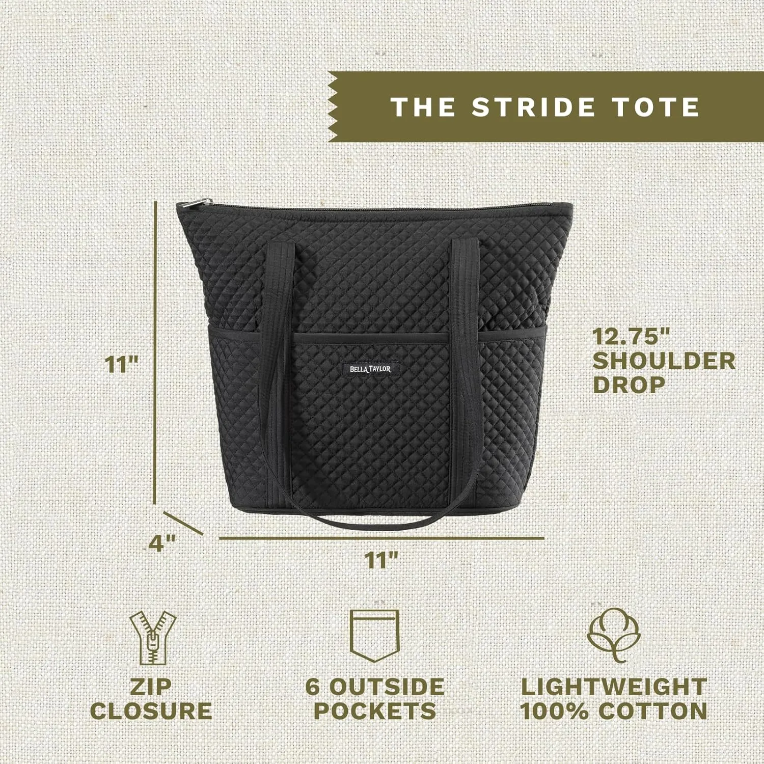 Bella Taylor Stride Tote | Lightweight Quilted Fabric Handbags for Women