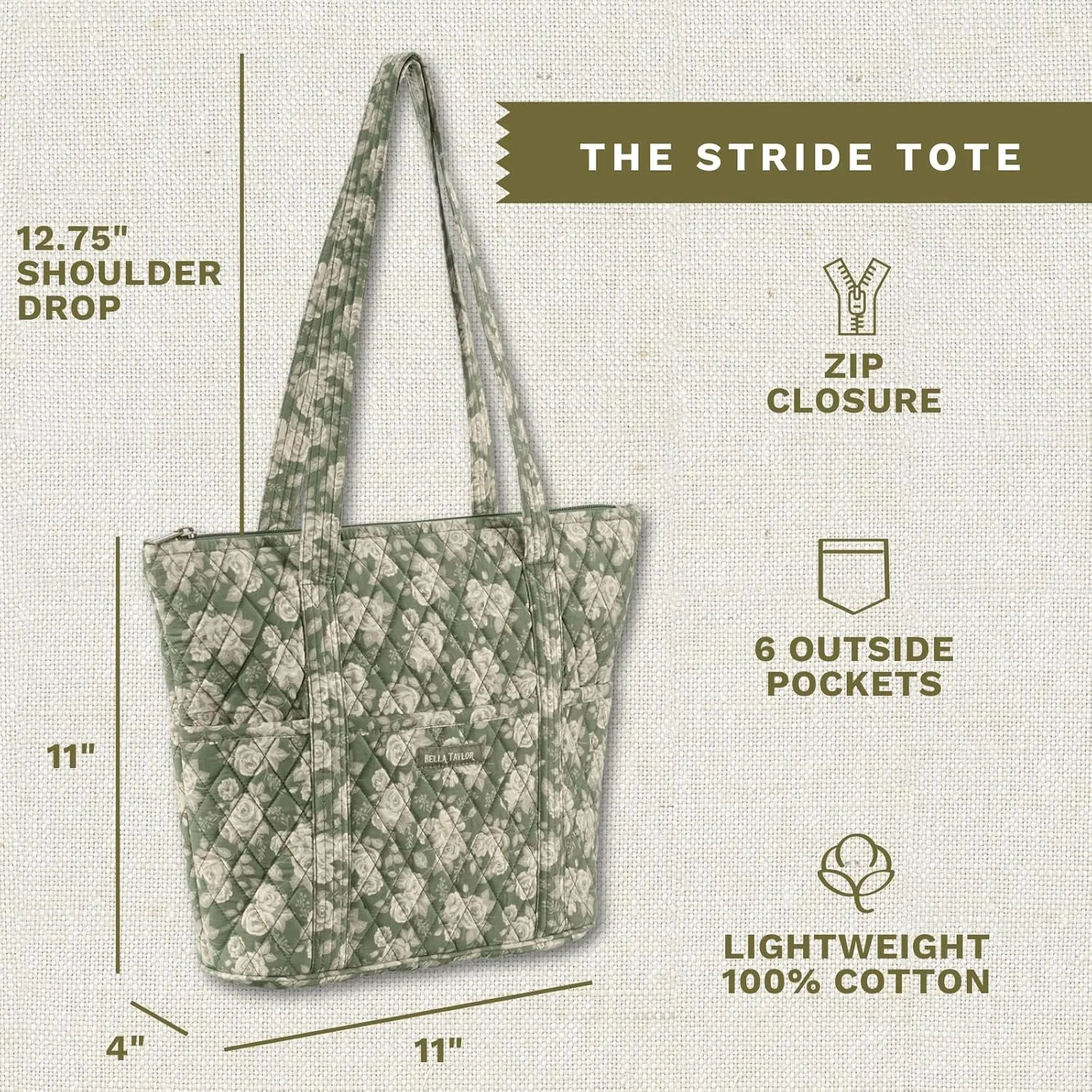 Bella Taylor Stride Tote | Lightweight Quilted Fabric Handbags for Women