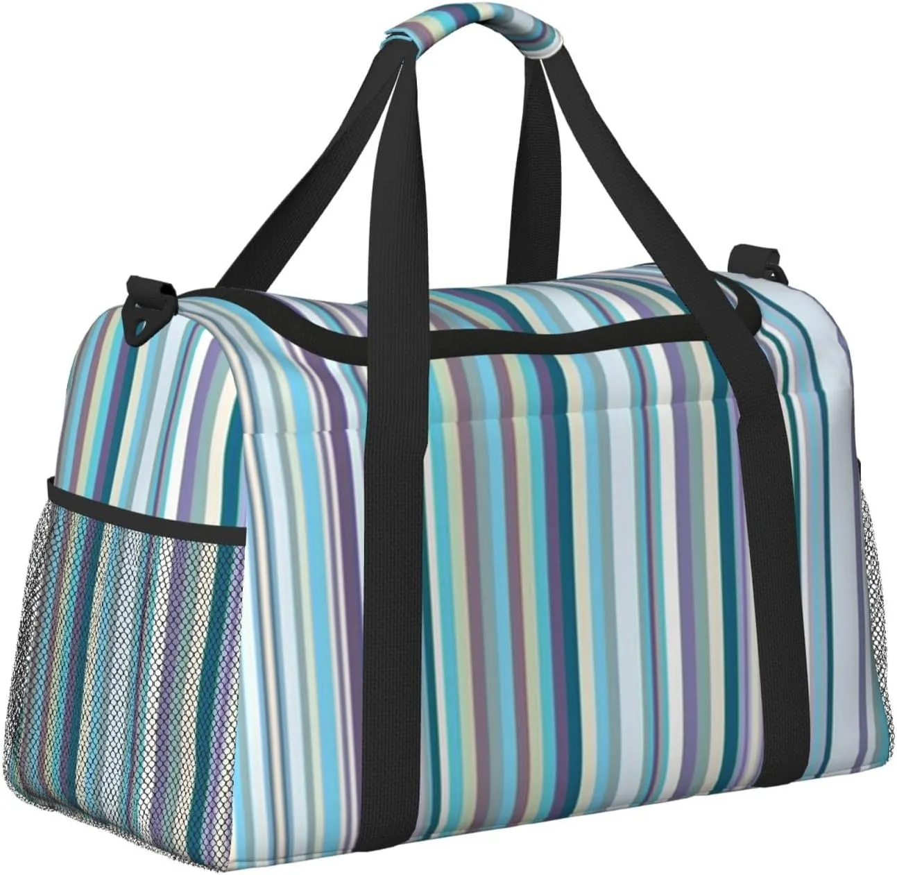 Blue, White And Yellow Lines Travel Duffel Bag Large Foldable Waterproof Overnight Bag For Beach Swim Bags Pool Sports Gym