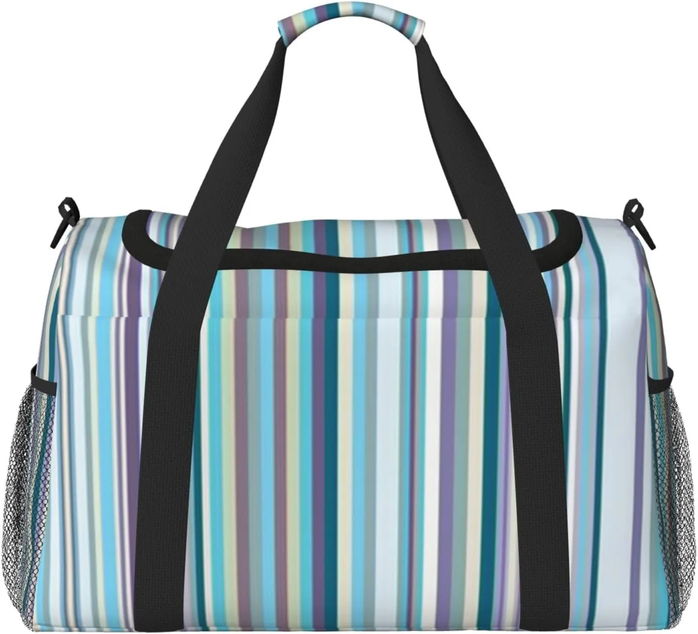 Blue, White And Yellow Lines Travel Duffel Bag Large Foldable Waterproof Overnight Bag For Beach Swim Bags Pool Sports Gym