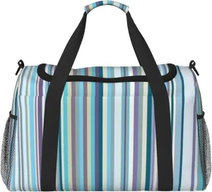 Blue, White And Yellow Lines Travel Duffel Bag Large Foldable Waterproof Overnight Bag For Beach Swim Bags Pool Sports Gym
