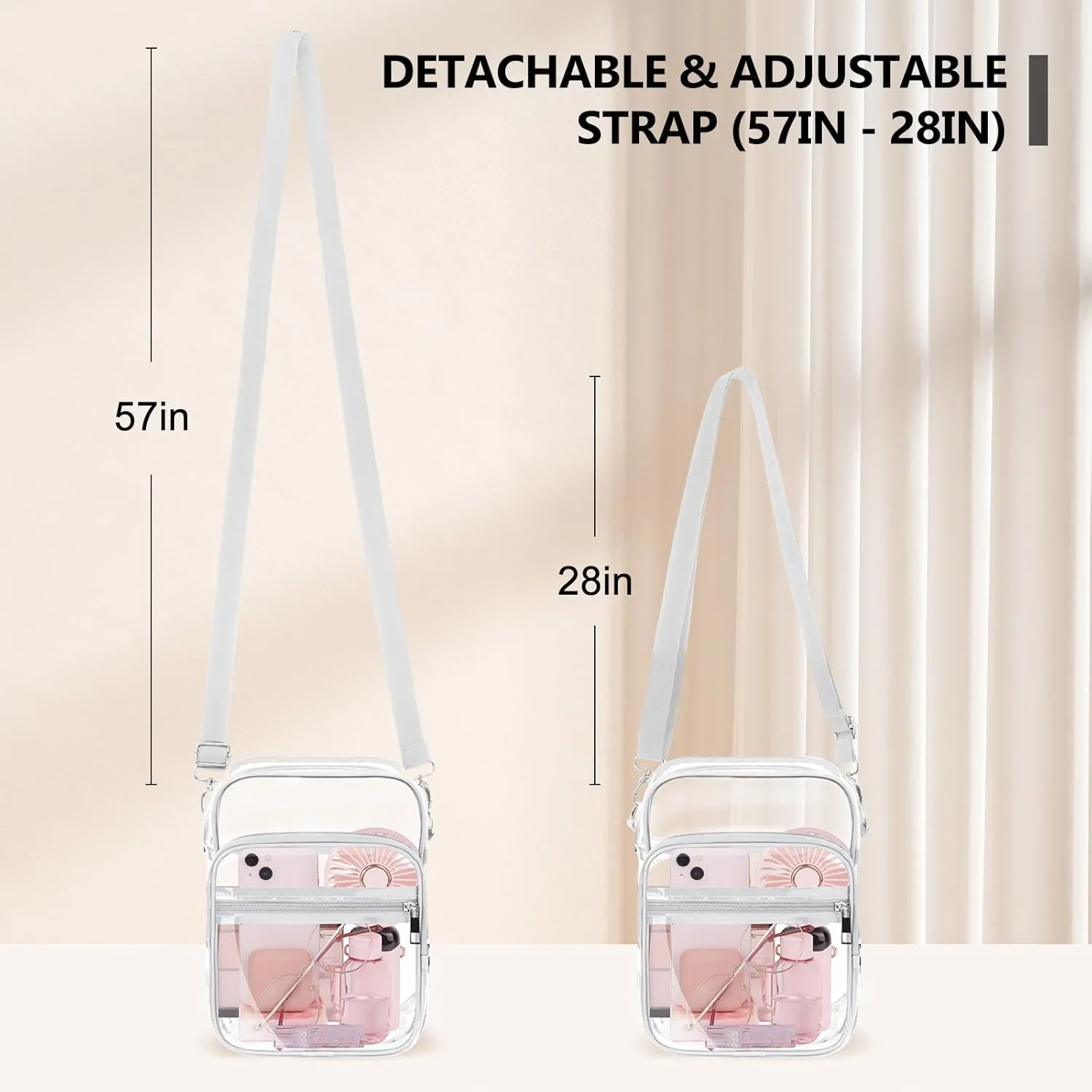 Blvornl Clear Crossbody Bag with Adjustable Shoulder Strap, Stadium Approved PVC Clear Purse Bag, Clear Messenger Bag