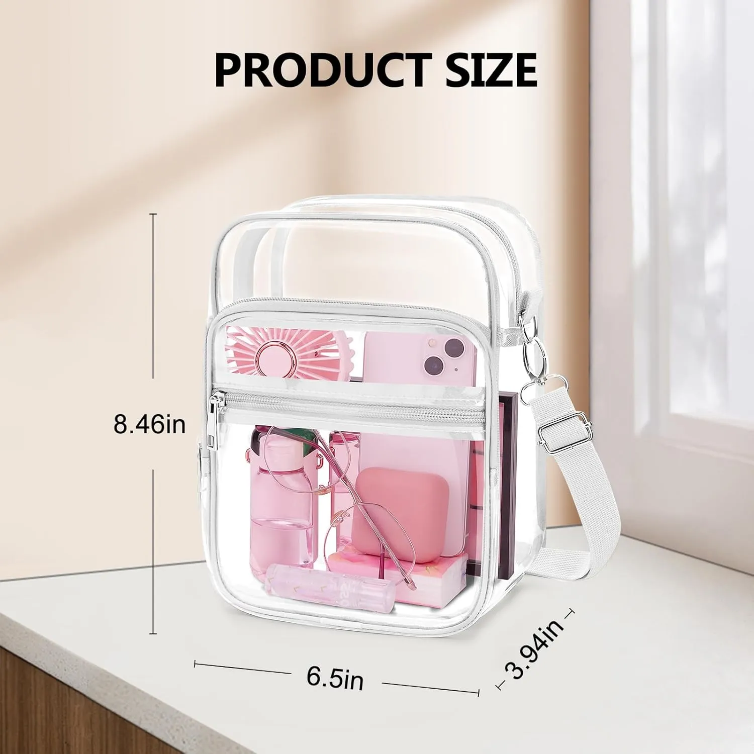 Blvornl Clear Crossbody Bag with Adjustable Shoulder Strap, Stadium Approved PVC Clear Purse Bag, Clear Messenger Bag