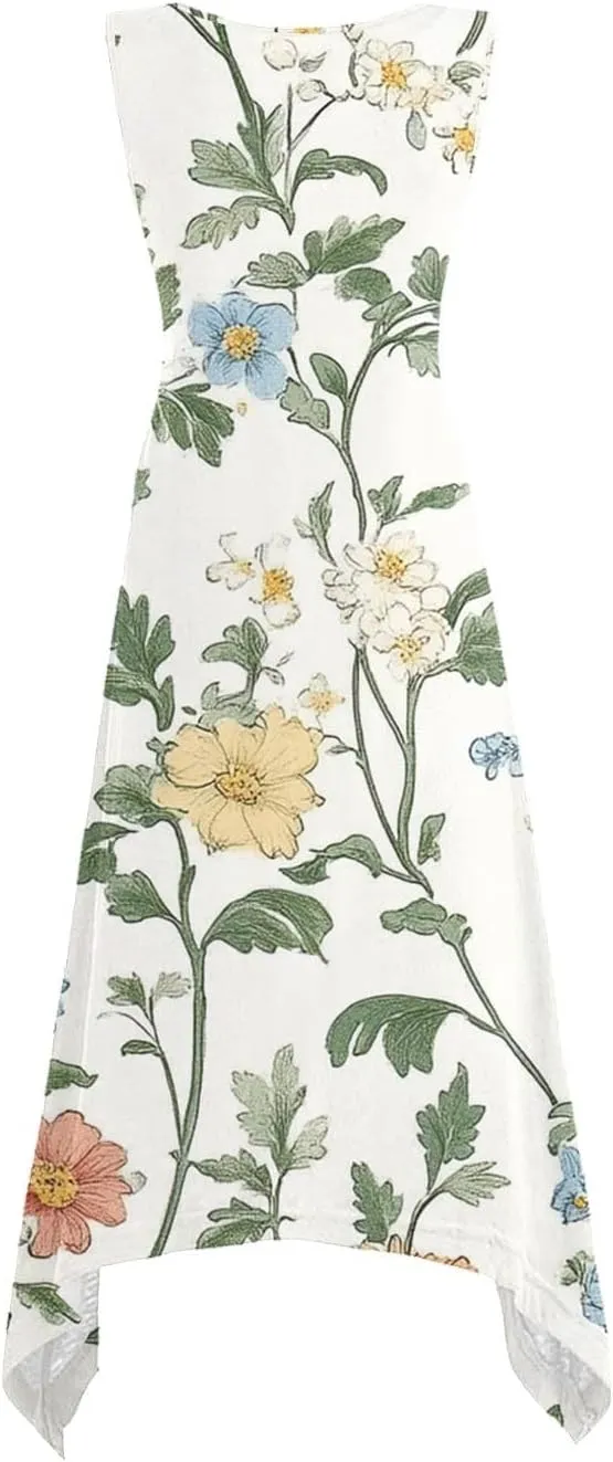 Boho Dresses for Women 2025 Summer Floral Print Flowy Sundress Casual Sleeveless Swing Beach Midi Tank Dress