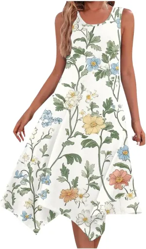 Boho Dresses for Women 2025 Summer Floral Print Flowy Sundress Casual Sleeveless Swing Beach Midi Tank Dress