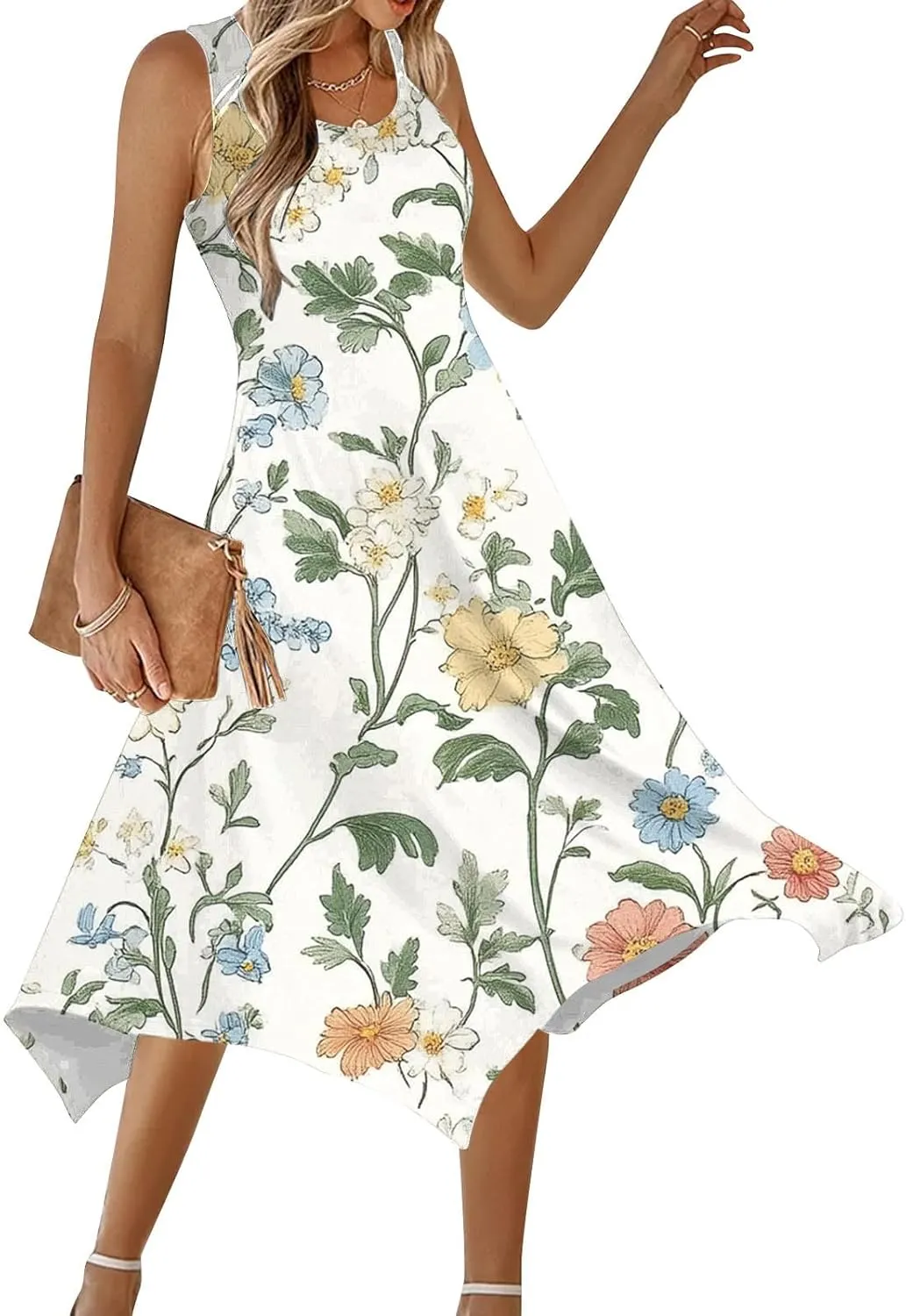 Boho Dresses for Women 2025 Summer Floral Print Flowy Sundress Casual Sleeveless Swing Beach Midi Tank Dress