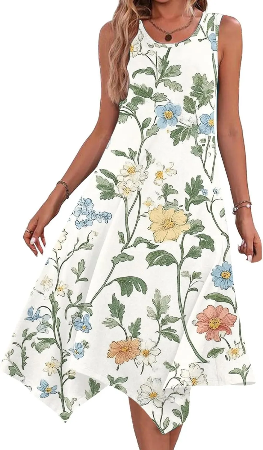 Boho Dresses for Women 2025 Summer Floral Print Flowy Sundress Casual Sleeveless Swing Beach Midi Tank Dress