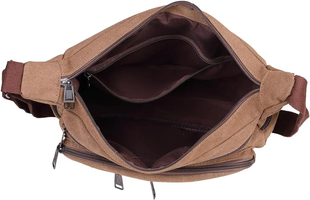 BOMKEE Canvas Messenger Bag for Men, Travel Satchel Crossbody Bag Vintage Shoulder Sling Working Bag with Water Bottle Holder