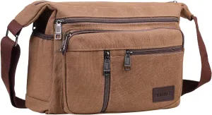 BOMKEE Canvas Messenger Bag for Men, Travel Satchel Crossbody Bag Vintage Shoulder Sling Working Bag with Water Bottle Holder
