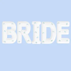 BRIDE Letter Balloons Blue Bows, 40" White BRIDE To Be Balloons for Beach Bach,Bachelorette,Last Toast On Coast,Beach Bridal Shower,Seashells Wedding Decoration,Girls Something Blue Engagement Party