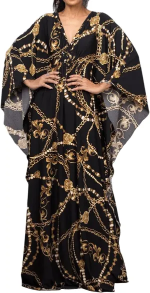 Bsubseach Women Ethnic Print Kaftan Beach Dress Plus Size Swimsuit Cover Up
