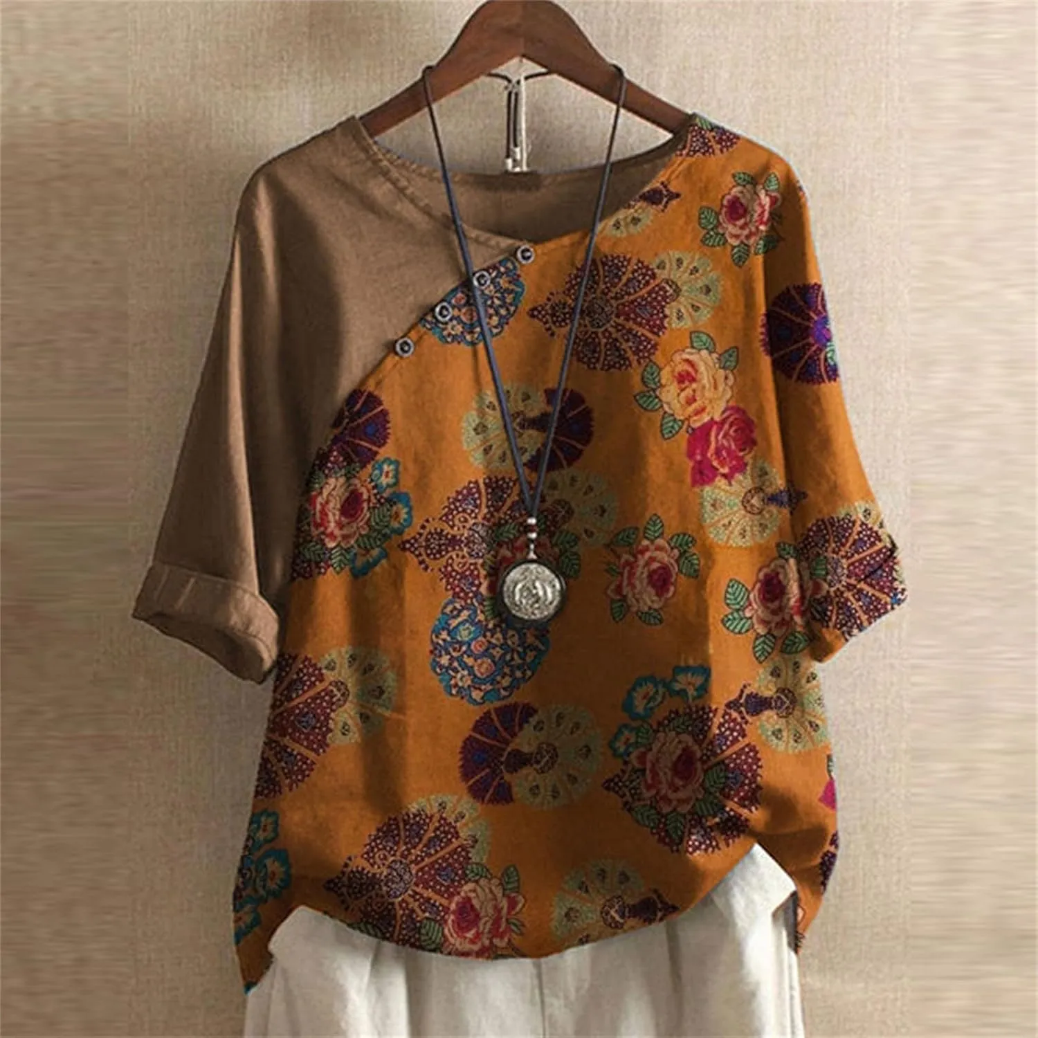 Button Down Shirts for Women Raglan Sleeve Hem Slit Loose Short Sleeve Button Decoration Womens Button Down Blouse