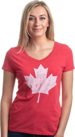 Canada Pride - Vintage Style, Retro Canadian Maple Leaf Women's V-Neck T-Shirt
