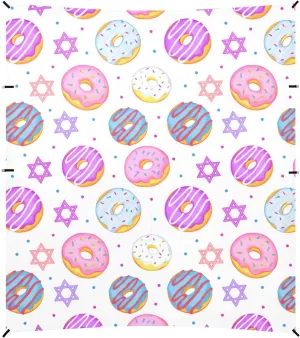 Canopy Beach Tent Outdoor Patio Sun Shade 9.2 × 10.5 FT Pool Camping Sun Shelter Custom Colorful Donuts Star Print Sunshade with Sandbags Anchor