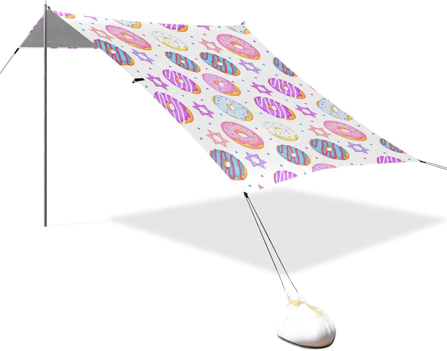 Canopy Beach Tent Outdoor Patio Sun Shade 9.2 × 10.5 FT Pool Camping Sun Shelter Custom Colorful Donuts Star Print Sunshade with Sandbags Anchor