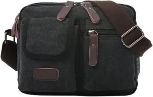 Canvas Crossbody Bag, Men's Casual Shoulder Bag Outdoor Small Messenger Bag, Black