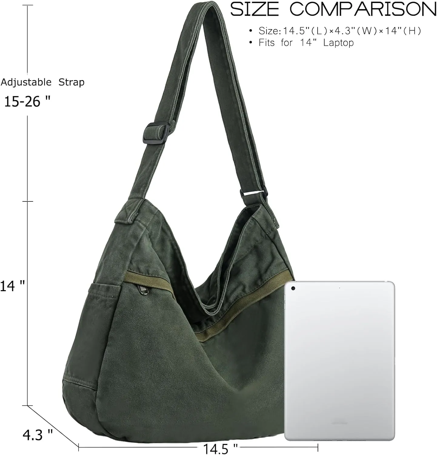 Canvas Hobo Crossbody Shoulder Tote Bag for Women and Men Large Purse Messenger Bag Travel Work Shopping