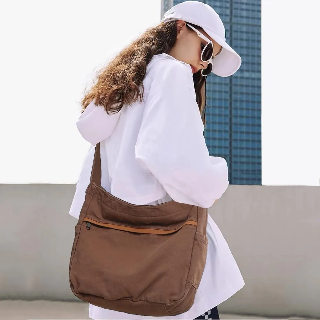 Canvas Hobo Crossbody Shoulder Tote Bag for Women and Men Large Purse Messenger Bag Travel Work Shopping