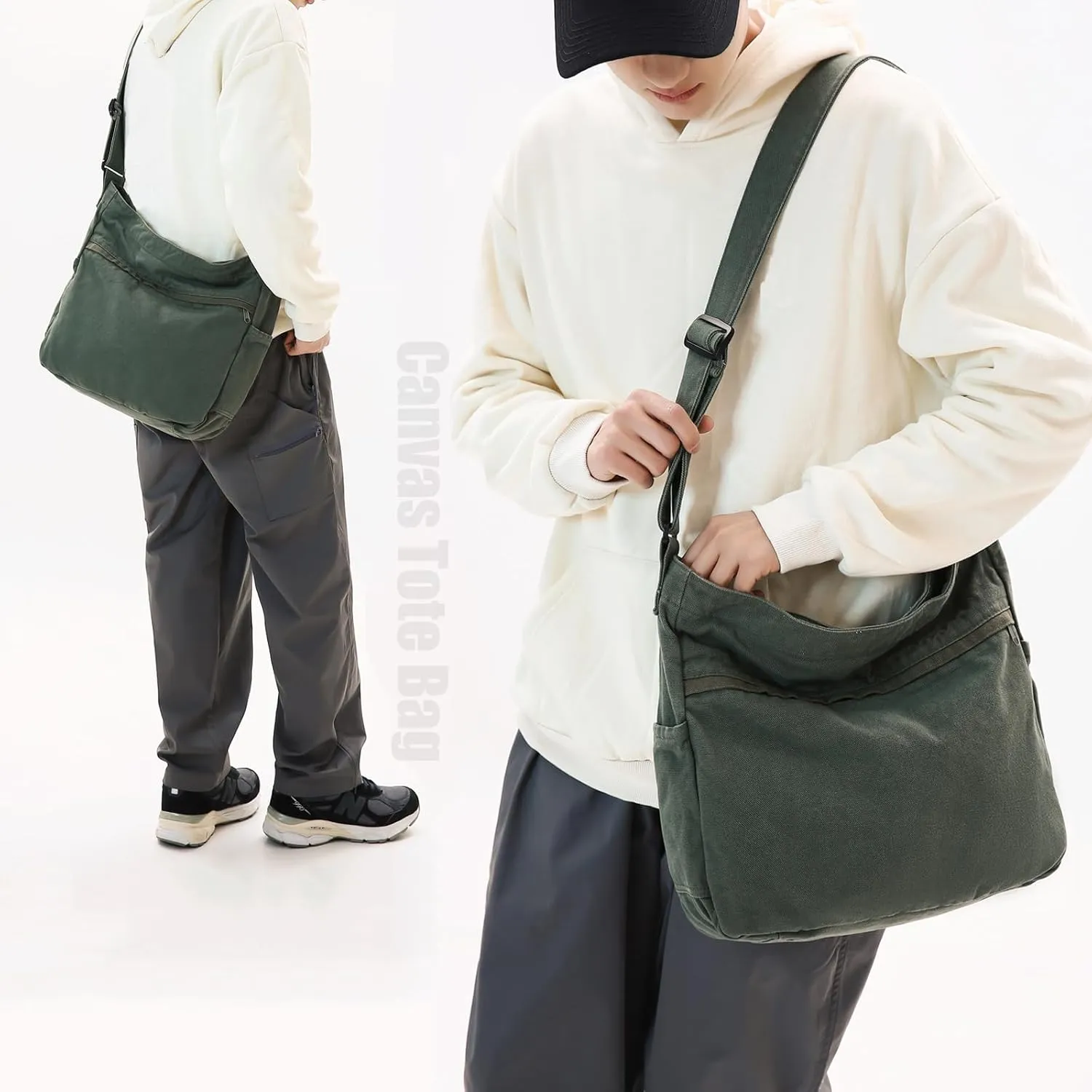 Canvas Hobo Crossbody Shoulder Tote Bag for Women and Men Large Purse Messenger Bag Travel Work Shopping