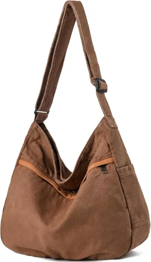 Canvas Hobo Crossbody Shoulder Tote Bag for Women and Men Large Purse Messenger Bag Travel Work Shopping