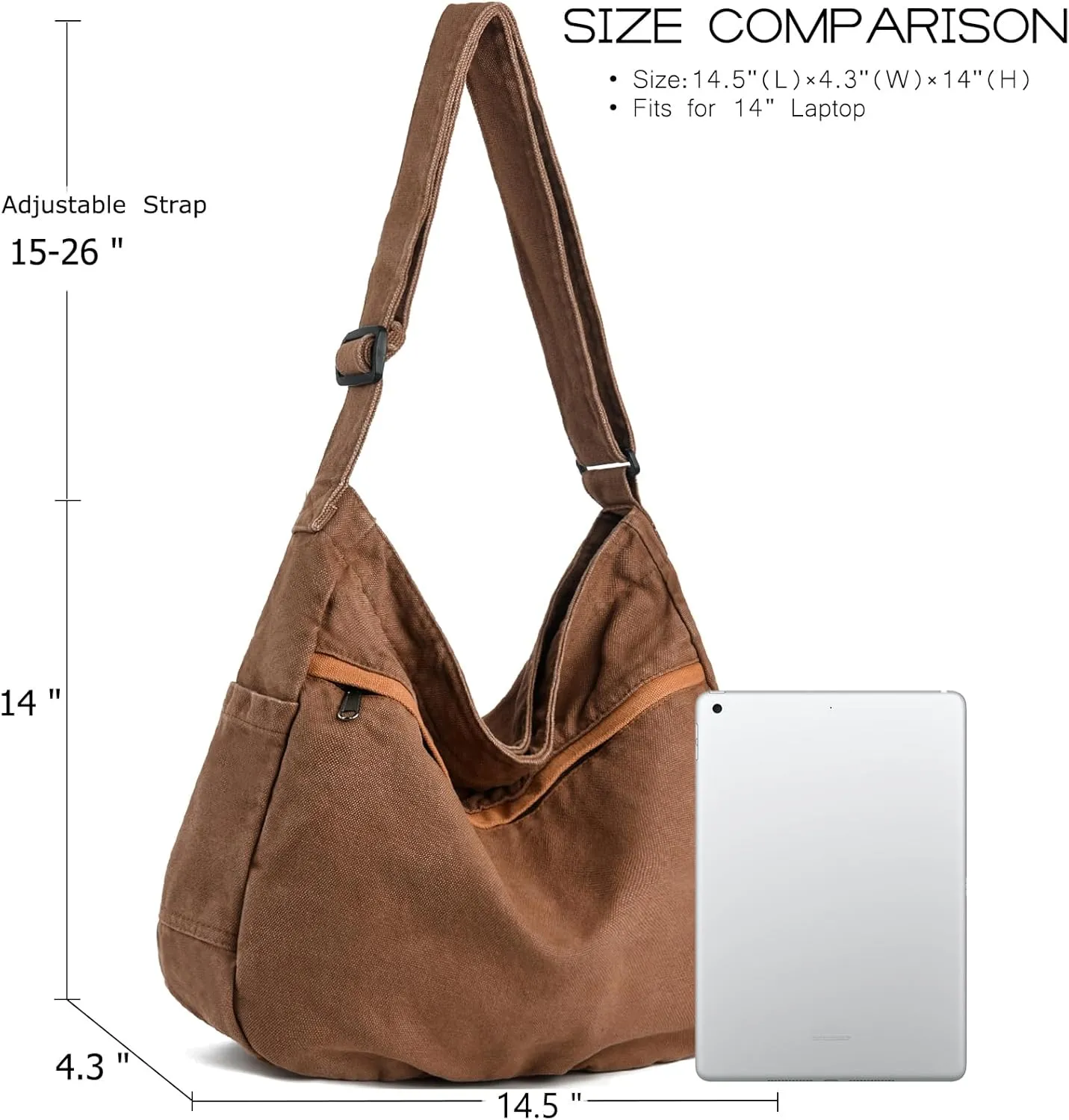 Canvas Hobo Crossbody Shoulder Tote Bag for Women and Men Large Purse Messenger Bag Travel Work Shopping