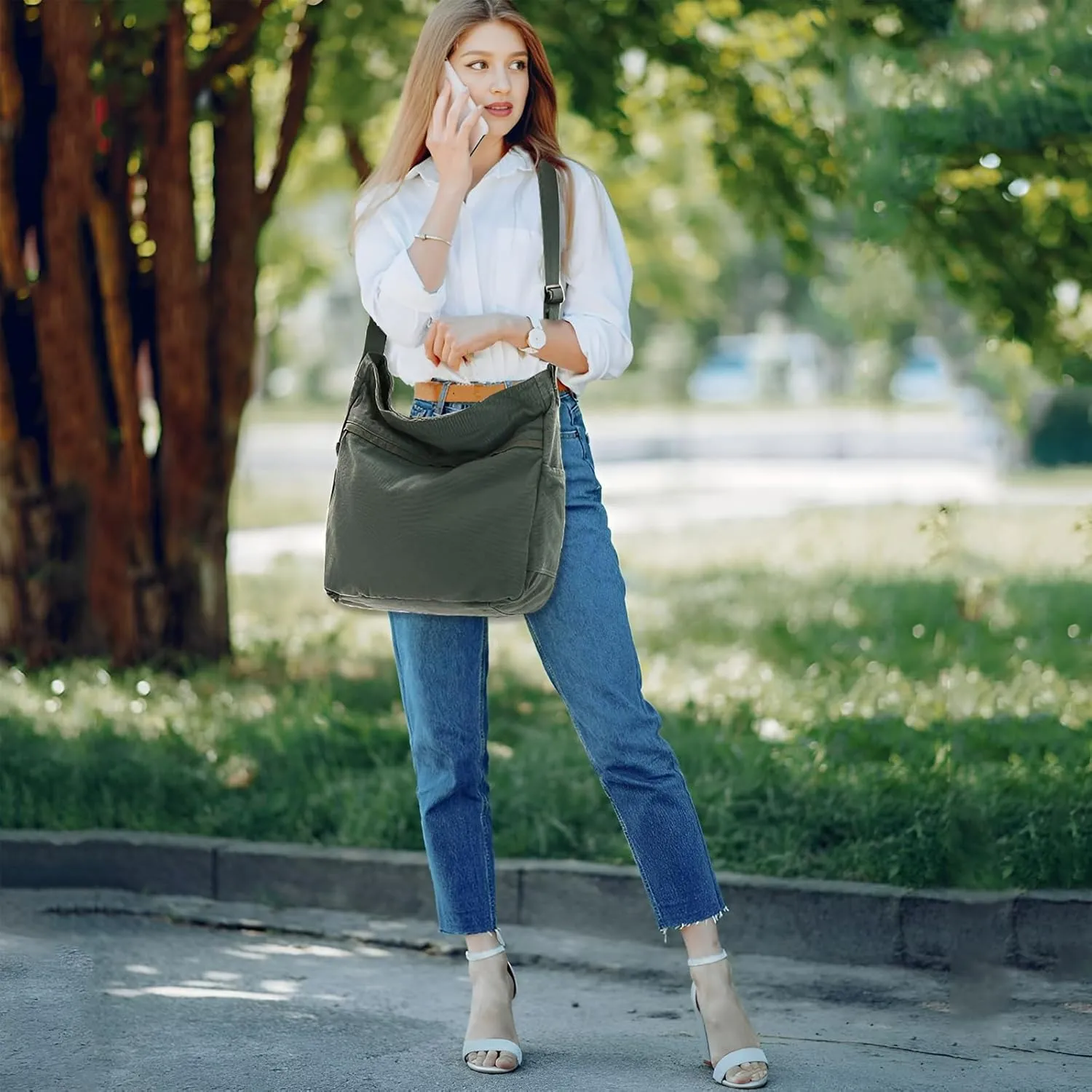 Canvas Hobo Crossbody Shoulder Tote Bag for Women and Men Large Purse Messenger Bag Travel Work Shopping