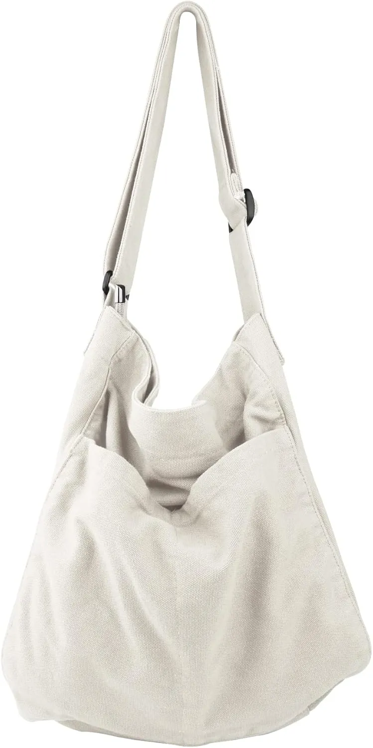 Canvas Hobo Crossbody Shoulder Tote Bag for Women and Men W/Multi-pocket Casual Purse Messenger Bags Travel Work
