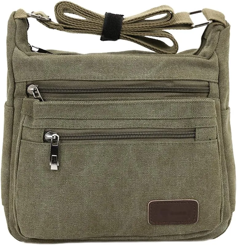 Canvas Shoulder Bag for Women and Men Messenger Handbags Cross Body Multi Zipper Pockets Bag