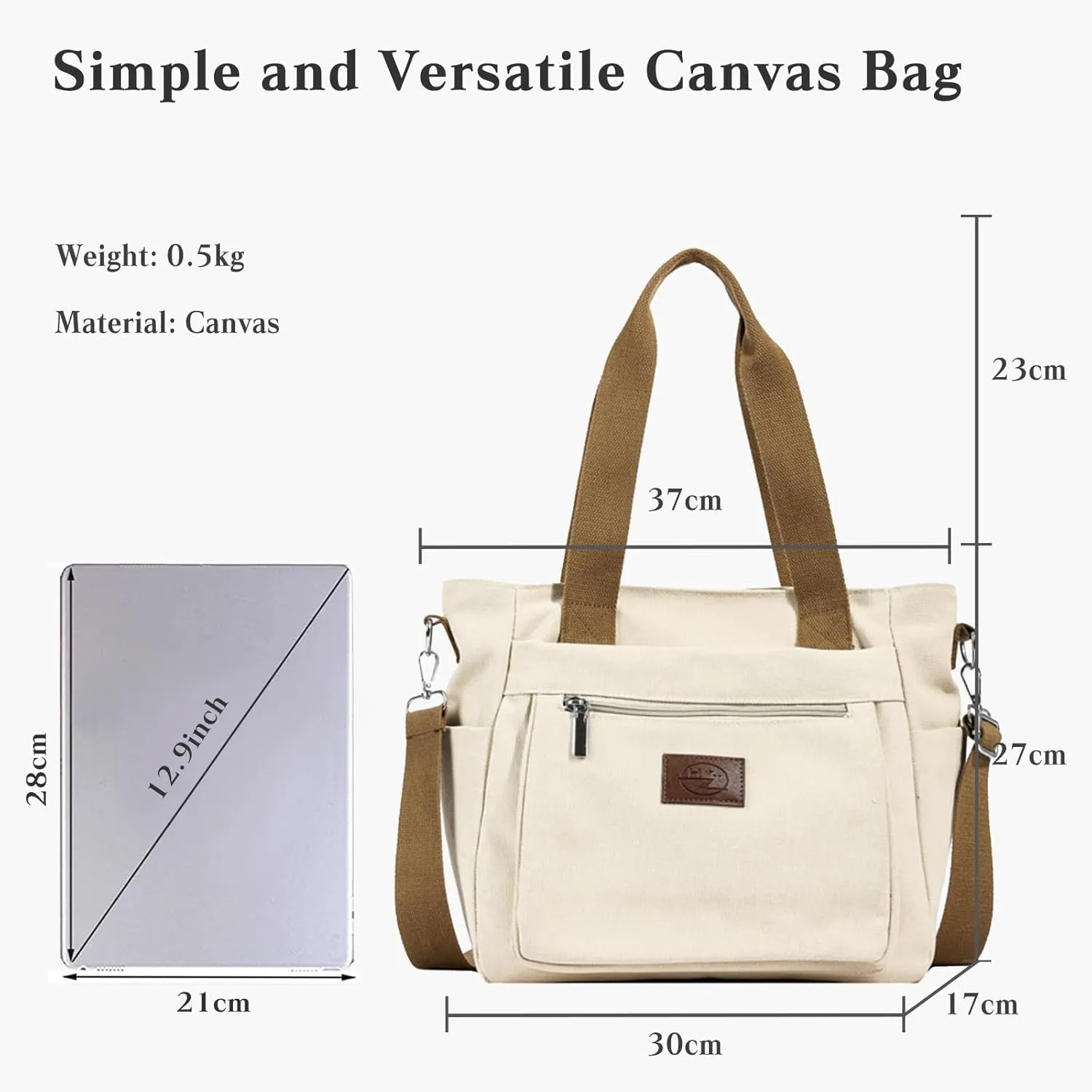 Canvas Shoulder Bag for Women - Casual Large Crossbody Top Handle Lightweight Satchel Messenger Bag
