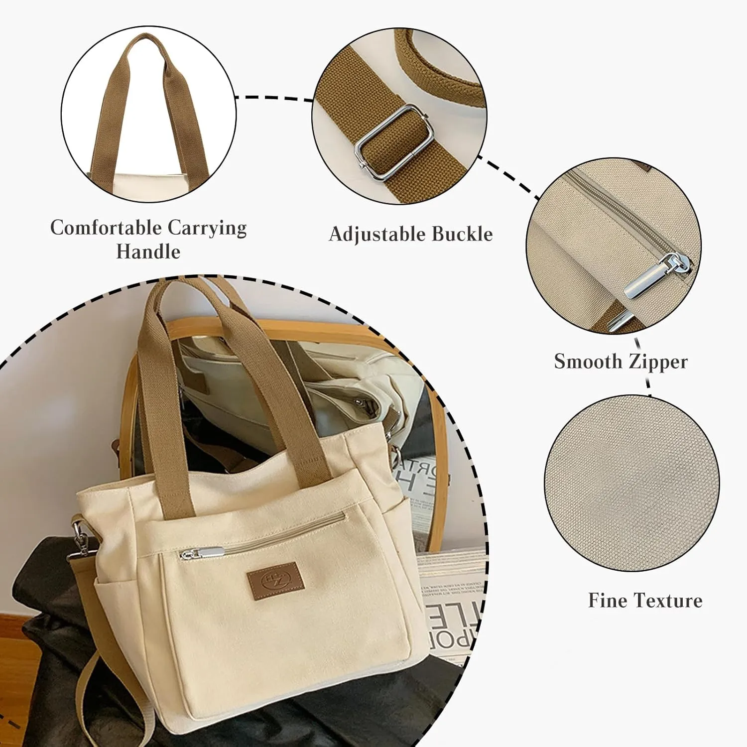 Canvas Shoulder Bag for Women - Casual Large Crossbody Top Handle Lightweight Satchel Messenger Bag