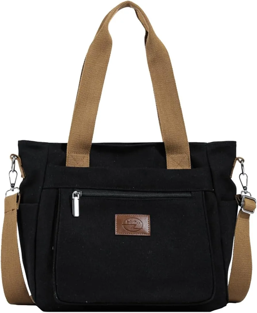 Canvas Shoulder Bag for Women - Casual Large Crossbody Top Handle Lightweight Satchel Messenger Bag