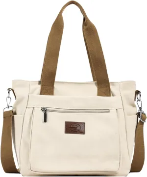 Canvas Shoulder Bag for Women - Casual Large Crossbody Top Handle Lightweight Satchel Messenger Bag