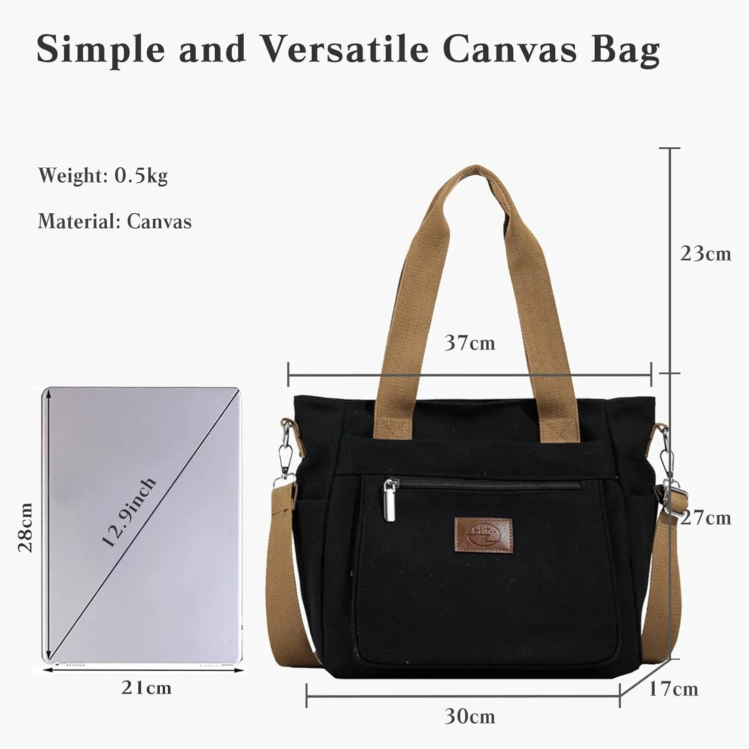 Canvas Shoulder Bag for Women - Casual Large Crossbody Top Handle Lightweight Satchel Messenger Bag