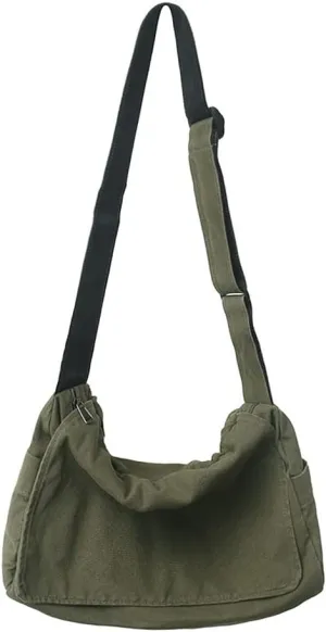 Canvas Shoulder Handbag Solid Color Crossbody Bag for Women Large Capacity Messenger Bag for Shopping Travel